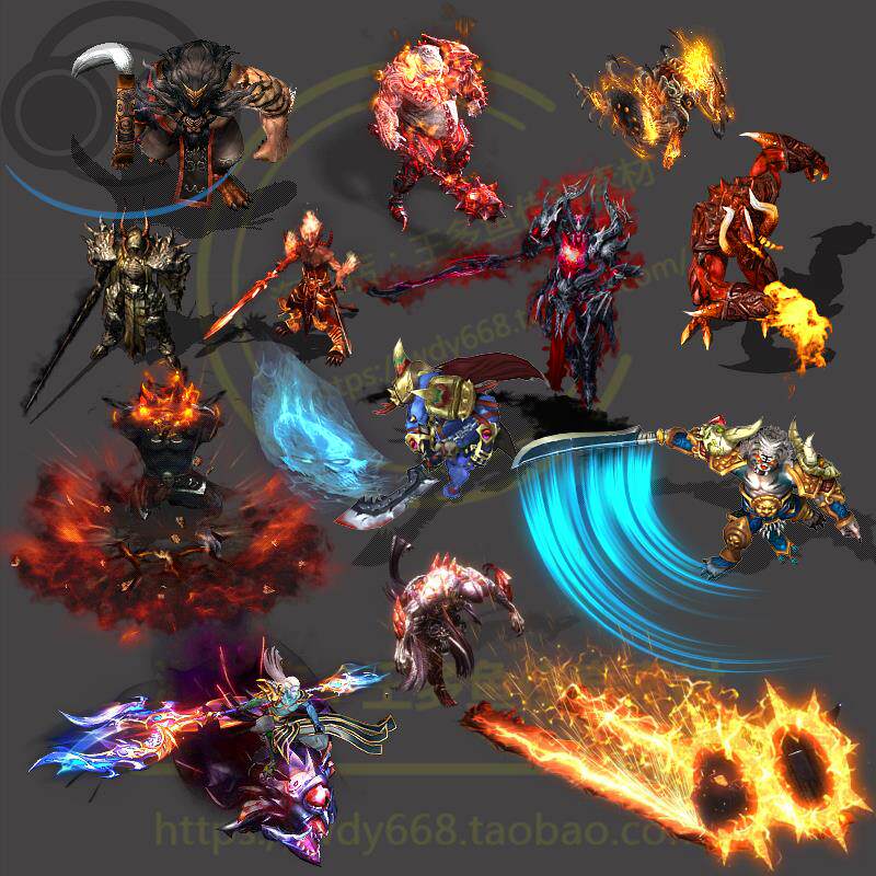 传奇怪物素材 12只神魔大小BOSS八方向特效攻击 传奇游戏怪物素材
